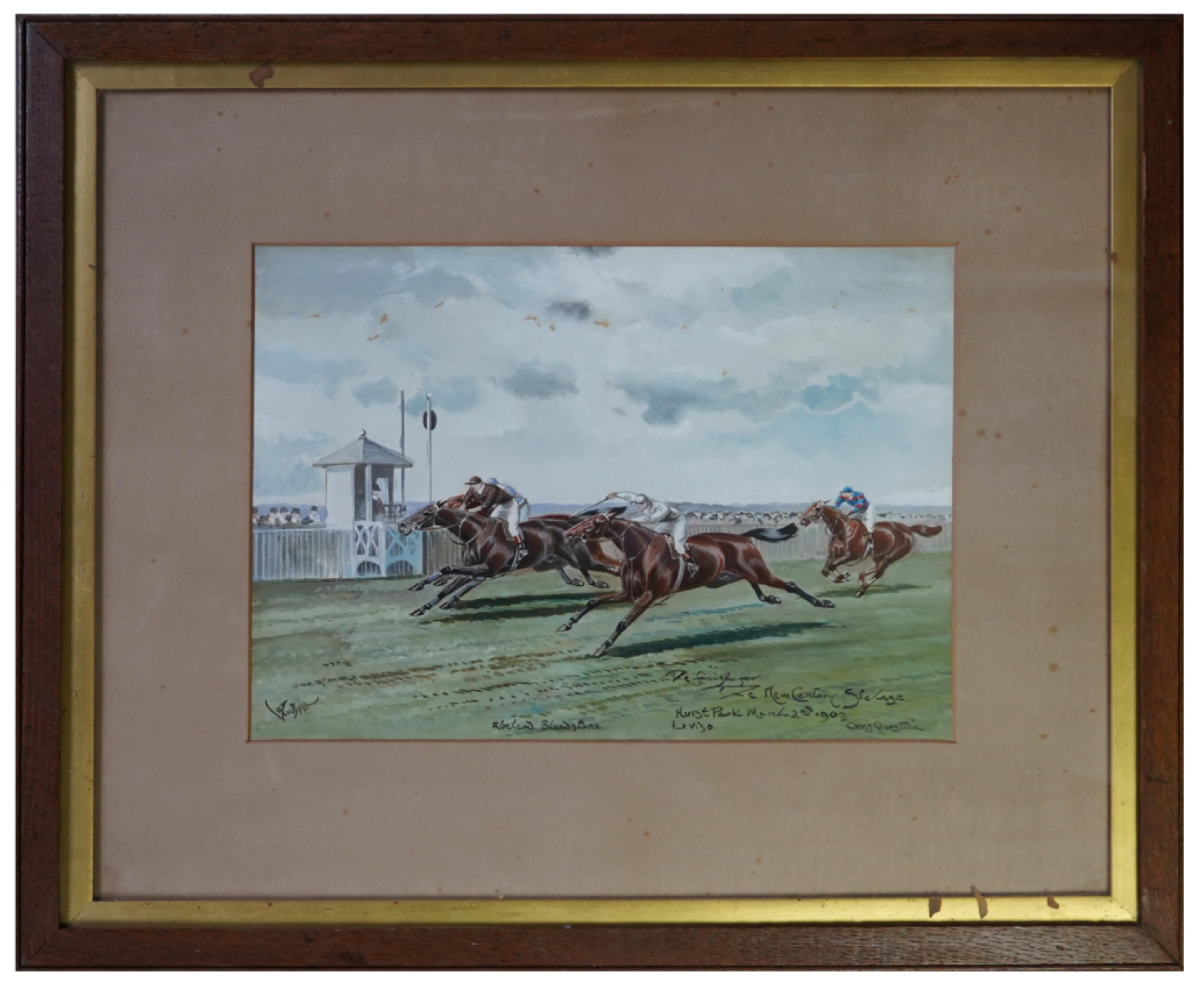 John Beer, (c.1860-c.1930), 'The New Century Steeplechase, Hurst Park, March 2nd 1909'